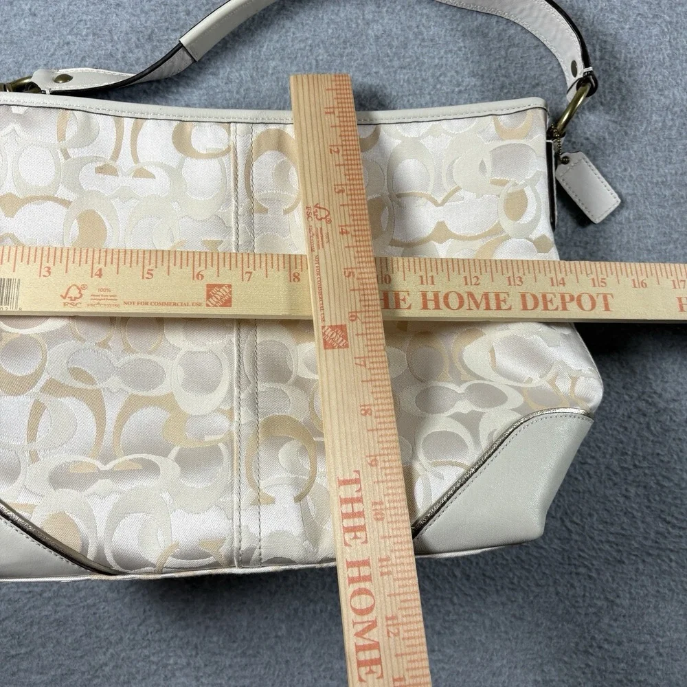 VTG Coach Optic Signature Hobo Bag Cream White Leather Canvas Shoulder Purse